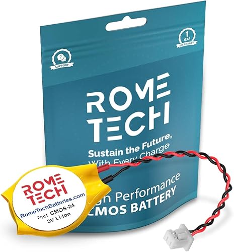 Rome Tech CR1220 CMOS Batería para ASUS ROG GL552J  ASUS ROG Strix GL703 - Batería de respaldo para laptop BIOS RTC 3V CR 1220 con 2 cables medianos