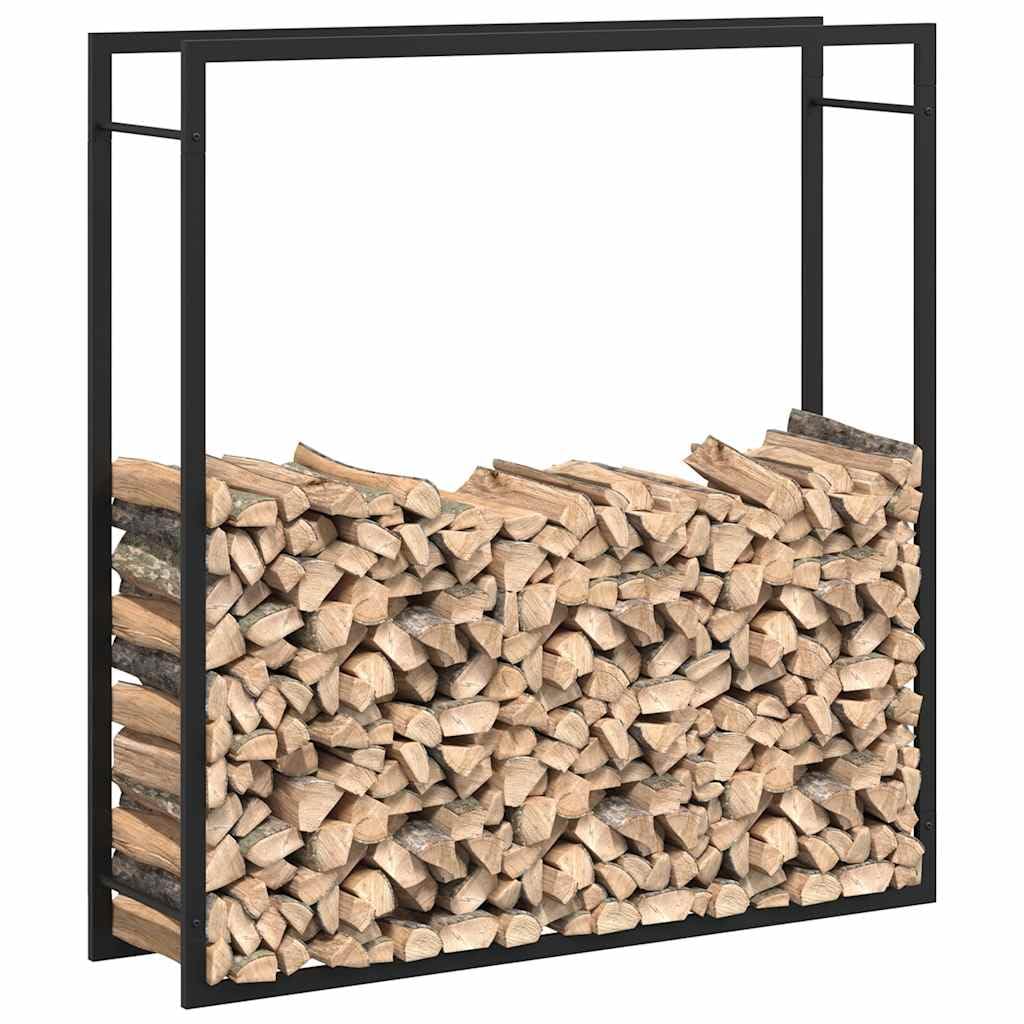 Brennholzregal Stahl Schwarz 110x28x116 cm | Pulverbeschichtet, Witterungsbestandig, Mit Wandhalterung, Trockenes Brennholz