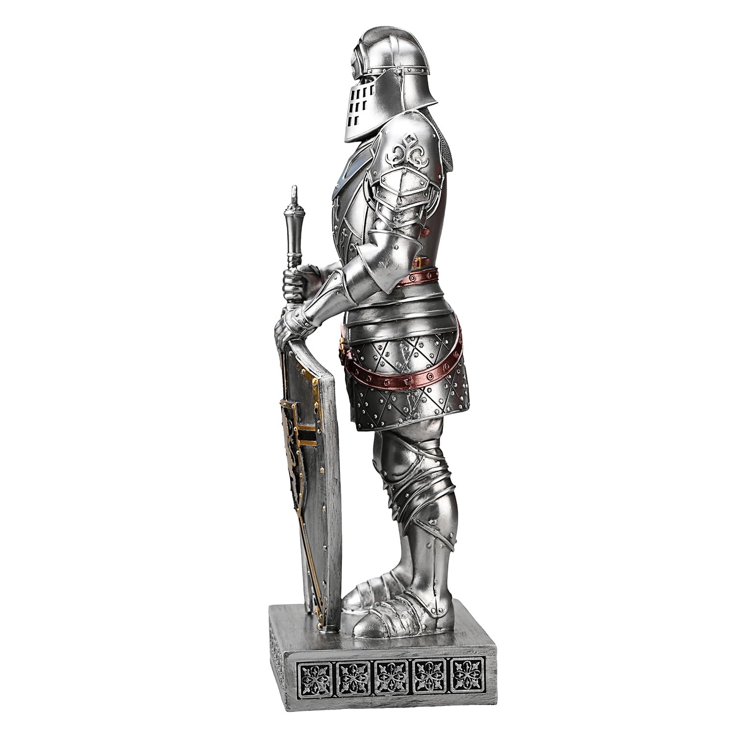 Cavaliere della Guardia del Re con Scudo, Accessori da Scrivania, Statua Cavaliere Medievale, Ornamento Fermacarte per ufficio e casa, collezione top come regalo, 32 cm (argento)
