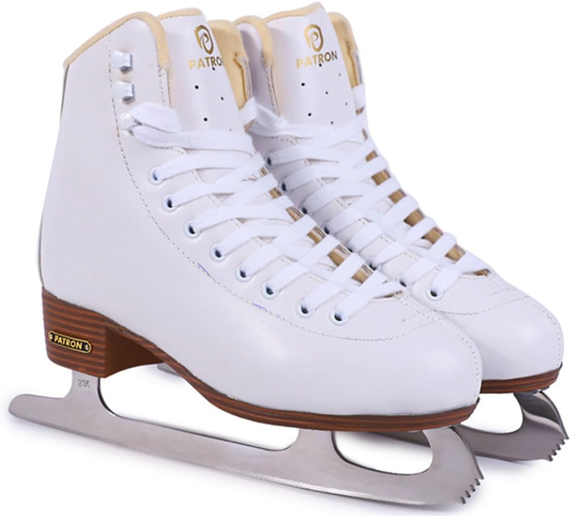 男性と女性のためのフィギュアアイススケート、ステンレス鋼のブレード、クラシックレース、強化されたフック、快適なフェイクファーの裏地、