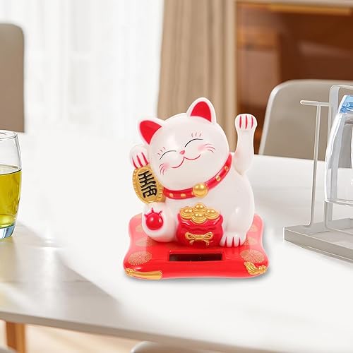 Miniatura 6 de Garneck 3 figuras de gato Maneki Neko con brazo agitador solar, estatuas de gato de la suerte, para hogar, oficina, coche, decoración de Feng Shui