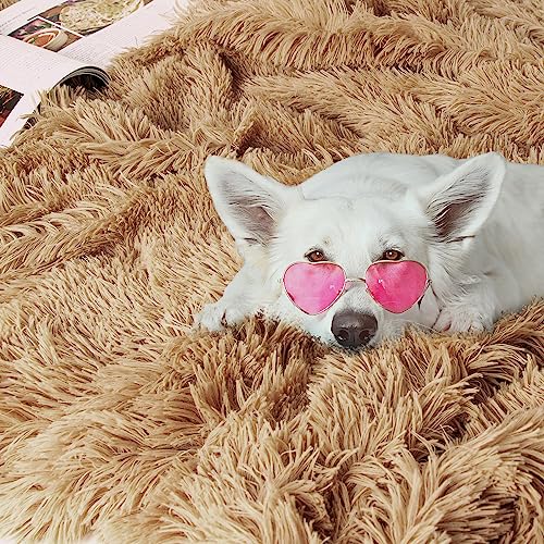 Image of Tuddrom Decorative Extra Soft Faux Fur Blanket Twin Size,Solid Reversible Fuzzy Lightweight Long Hair Shaggy Blanket,Fluffy Plush Fleece Comfy Microfiber Throw Blanket for Couch Sofa Bed,Camel