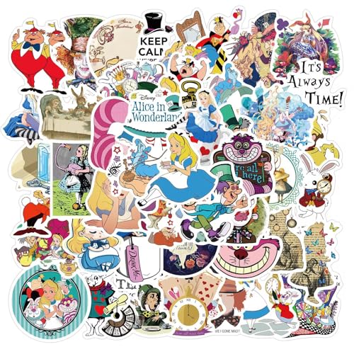 50Pcs Mixed Cartoon Alice in Wonderland Stickers Gifts for Kids Girl Laptop, Cute Waterproof Vinyl Cartoon Decal for Teen Water Bottle Bike Guitar Phone Skateboard Luggage (Alice)