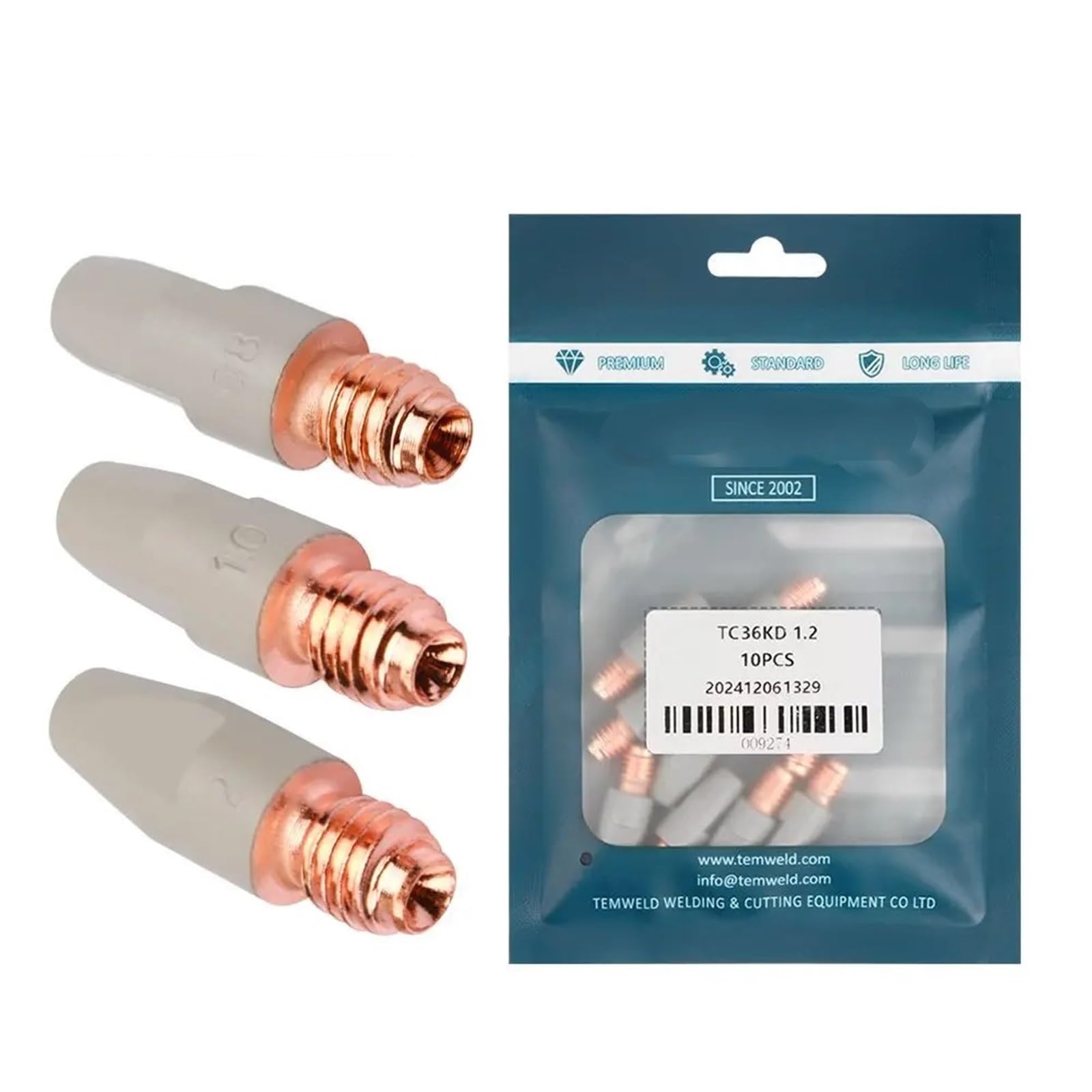 10 punte di contatto MIG 36KD | Nuovo rivestimento protettivo, M8 × 30 mm, 0,8/1,0/1,2 mm, per torcia MB 36KD(0,8 mm)