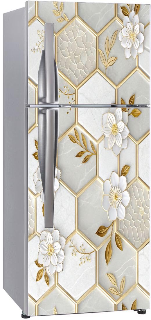 Double Door Fridge Sticker - Floral & Abstract Designs -12
