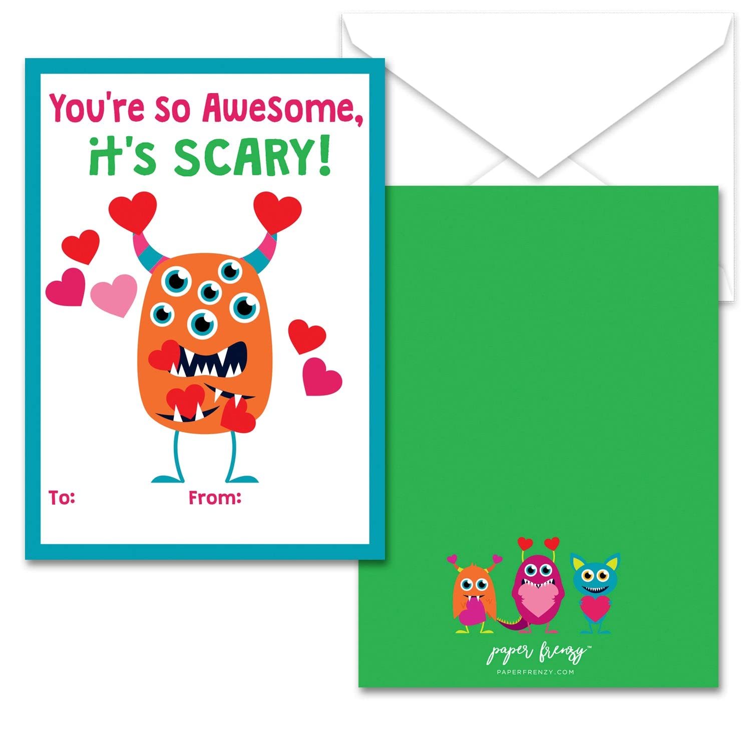 Amazon.com : Paper Frenzy Friendly Monster Themed Valentines - 25 pack WITH  ENVELOPES : Office Products