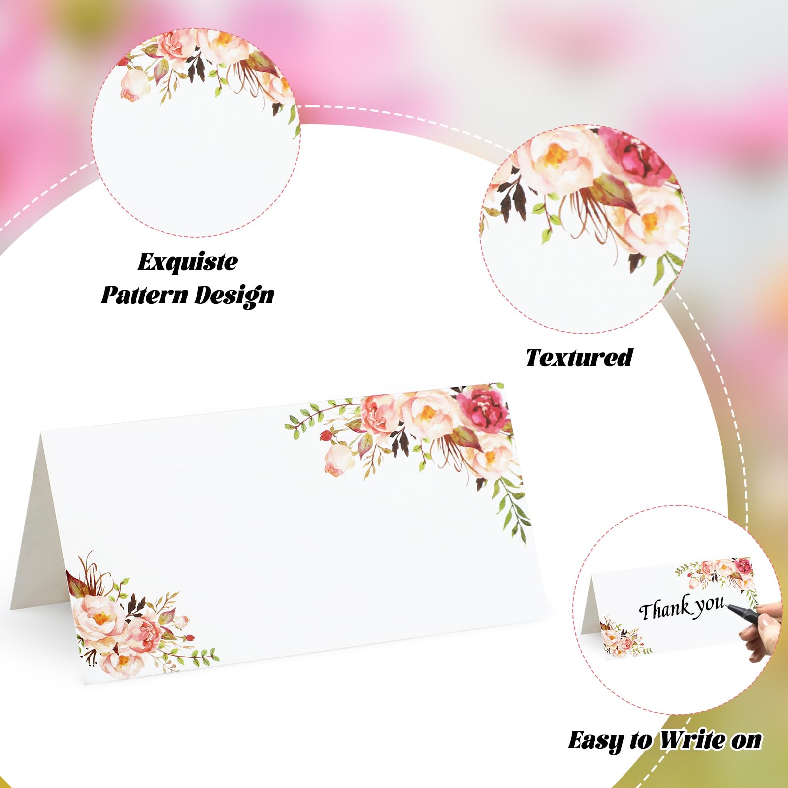 100 segnaposto con fiori selvatici, 5 x 9,9 cm, segnaposto da tavolo, per matrimoni, feste di compleanno, baby shower