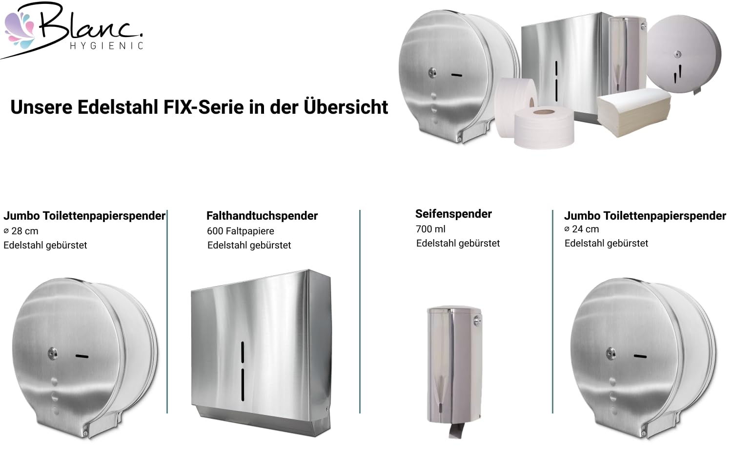 Set Maxi Jumbo Toilettenpapierspender Edelstahl | Edelstahl matt, inkl. 2 Jumborollen à 300 m, 100 % Zellstoff & abschließbar