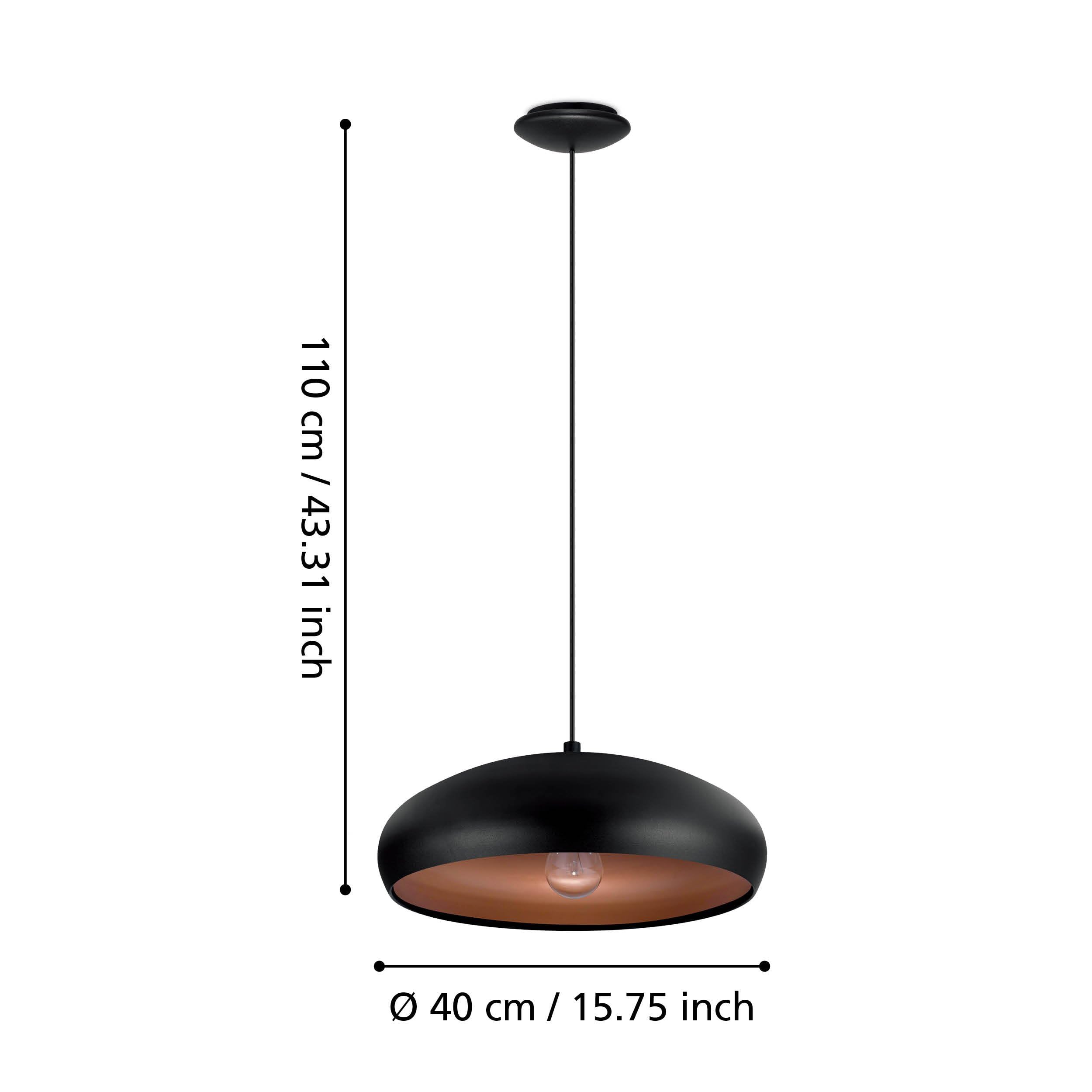 EGLO Pendelleuchte Mogano 1, 1 flammige Hängelampe Vintage, Industrial | Hängeleuchte aus Stahl in Schwarz, Kupfer, Esstischlampe, Wohnzimmerlampe hängend mit E27 Fassung