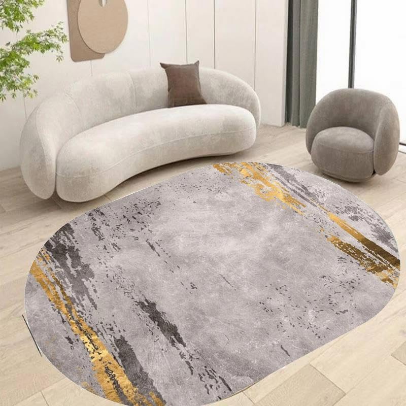Tapis ovale haut de gamme doré et beige 160 x 230 cm abstrait moderne