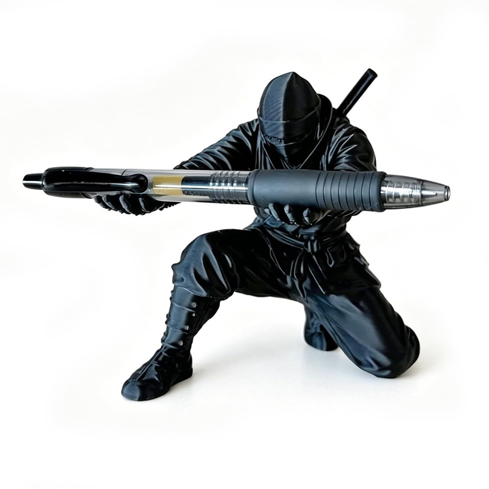 Ninja Warrior Pen Holder with Sword and Weapon Accessories – Ninja Pen Holder for Desk, Samurai Desk Organizer Figurine for Office, Home, Classroom (Black)
