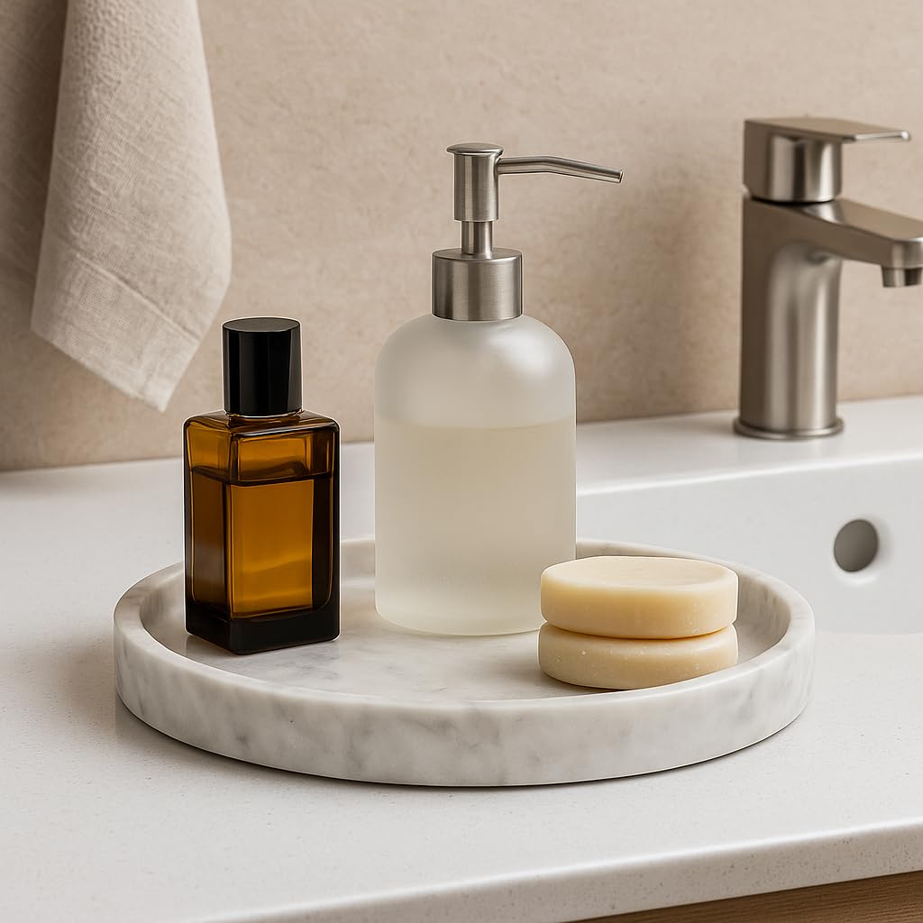 ROTONDI Carrara – Piatto Rotondo in Marmo Bianco Ø 25 cm | Elegante, Lucido, Naturale | Decorazione Casa, Bagno, Cucina, Soggiorno | Portaoggetti e Arredo Design