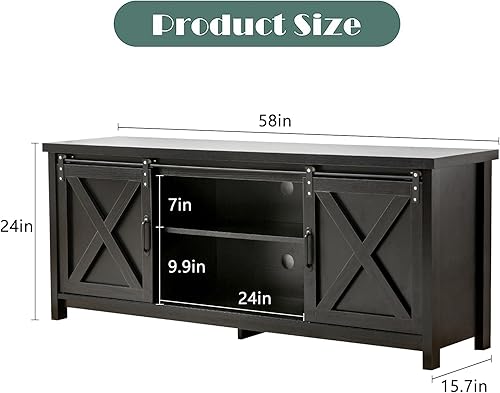 Miniatura 3 de GAZHOME Soporte de TV de granja con puertas corredizas de granero, mesa consola central de entretenimiento multimedia para televisores de hasta 65