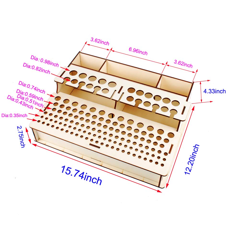 BAENRCY Leather Tool Holder - Wooden Craft Tool Organizer Box with Shelf (104)