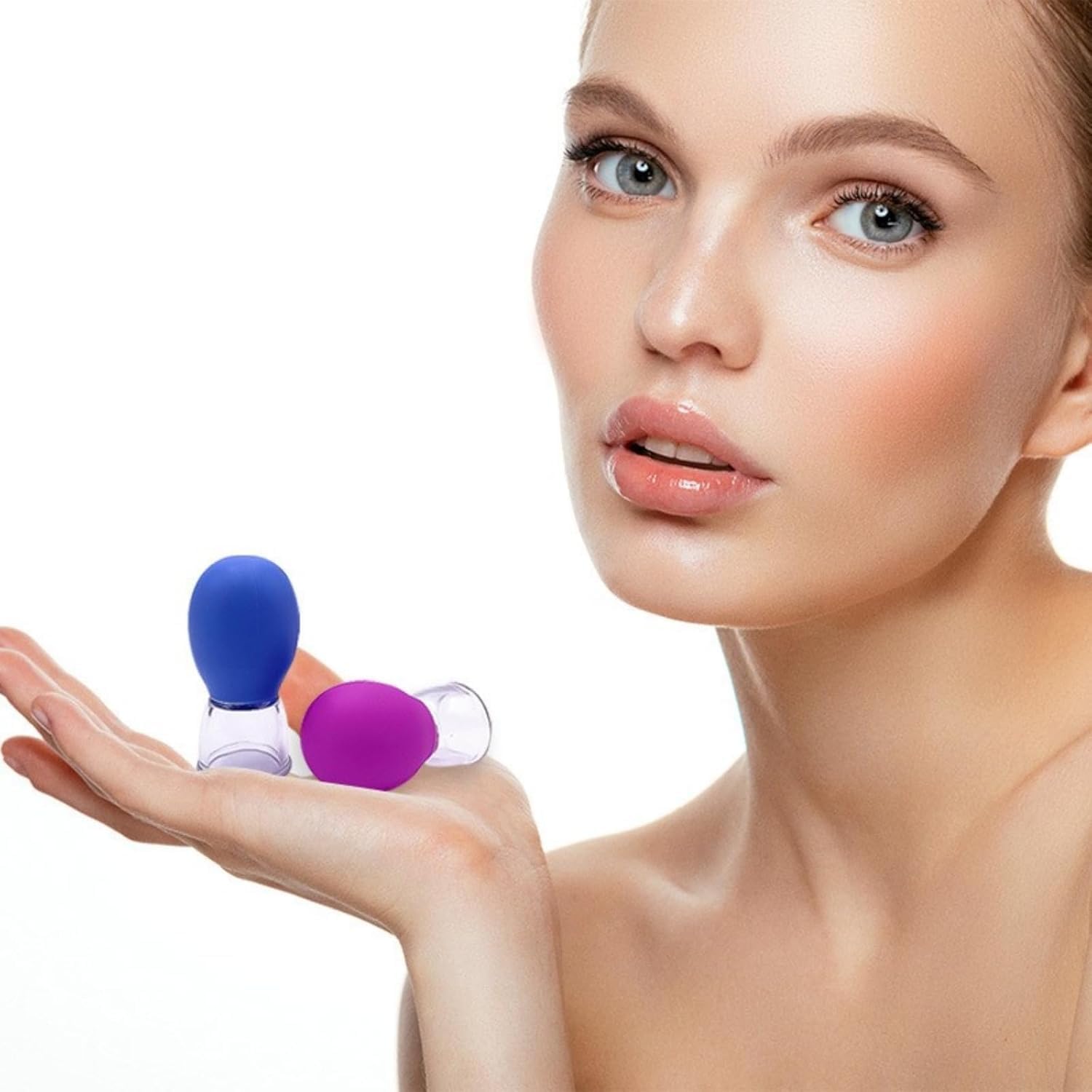 Set professionale per massaggio facciale (confezione da 2) in silicone con ventosa per massaggio viso, anticellulite, terapia linfatica, set per occhi, viso e corpo