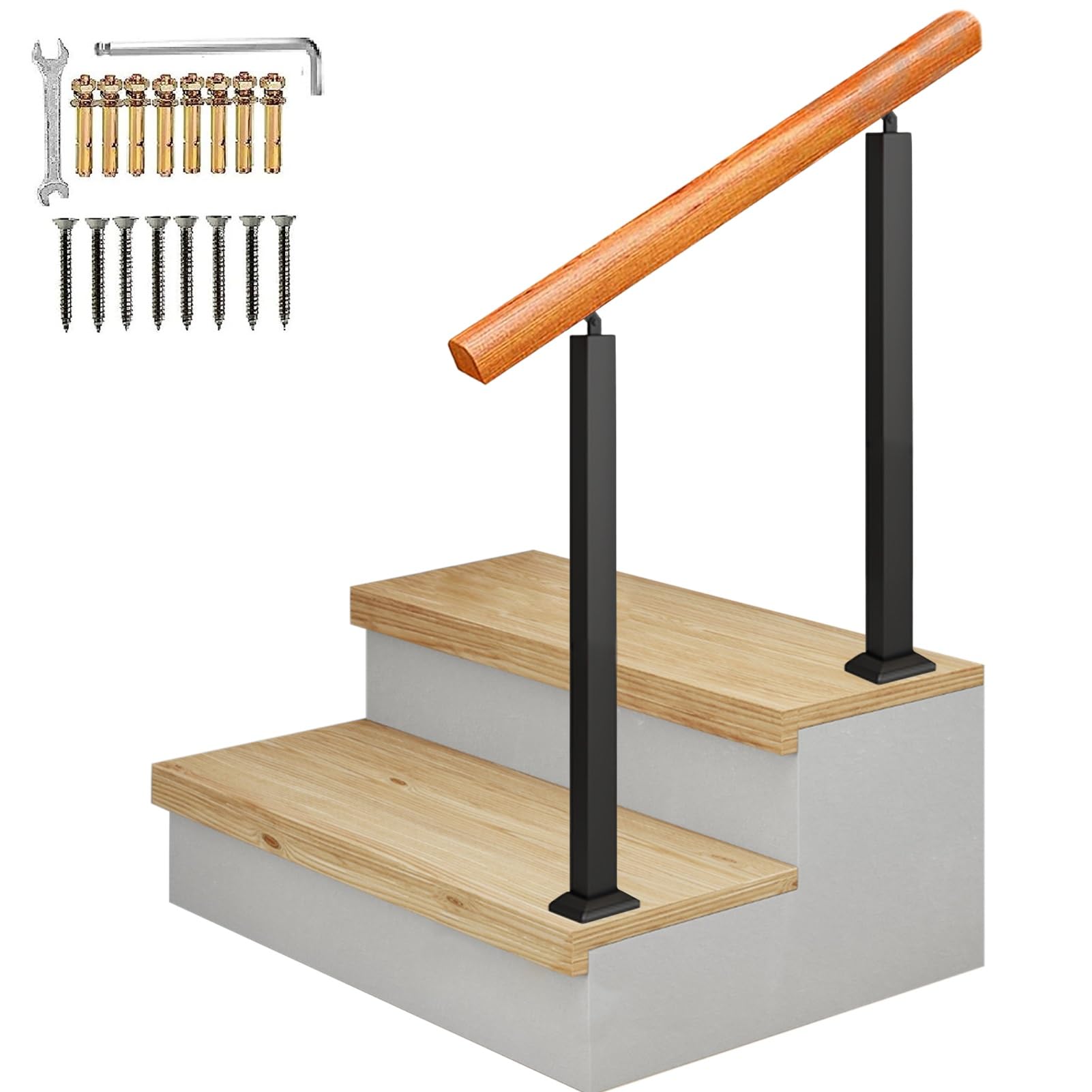 Amazon.co.jp: 平らな面と1〜3段用の錬鉄製手すり、取り付けキット付き