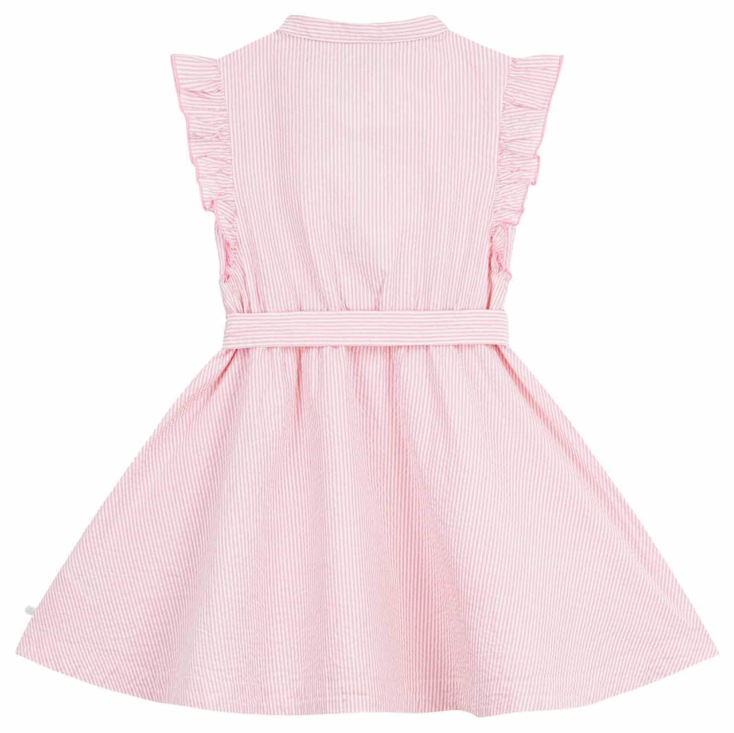 Petit Bateau Abito per Bambini in Popeline a Manica Corta a Righe, 12A, Rosa/Bianco
