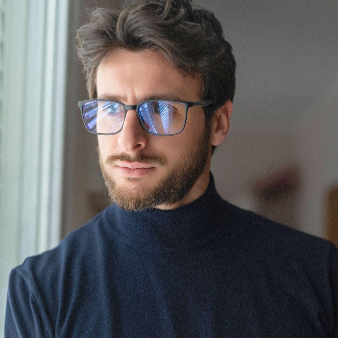 ZENOTTIC Occhiali da lettura per uomini con montatura quadrata che bloccano la luce blu, occhiali sportivi da computer antiriflesso