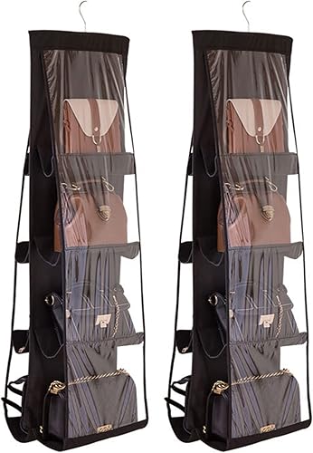 AARAINBOW Paquete de 2 organizadores colgantes para bolsos, fibra de poliéster + PVC, 8 bolsillos, ahorro de espacio, lavable, 41 pulgadas de largo