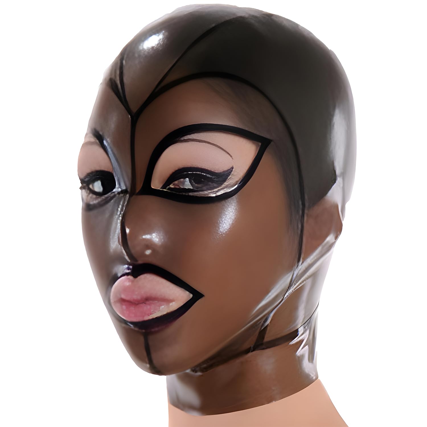 IOKUKI Transparent Black Latex Hood for Men Women,Latex Rubber Mask Handmade Full Face Mask with Back Zipper-M