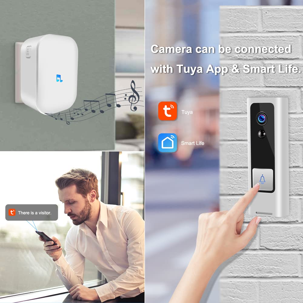 Timbre Inalámbrico con Camara, Timbre de vídeo Tuya 1080P HD, Monitor inalámbrico for bebés, Timbre for Puerta de casa, teléfono PIR, Seguridad de Movimiento, videoportero for el hogar(Option 3)
