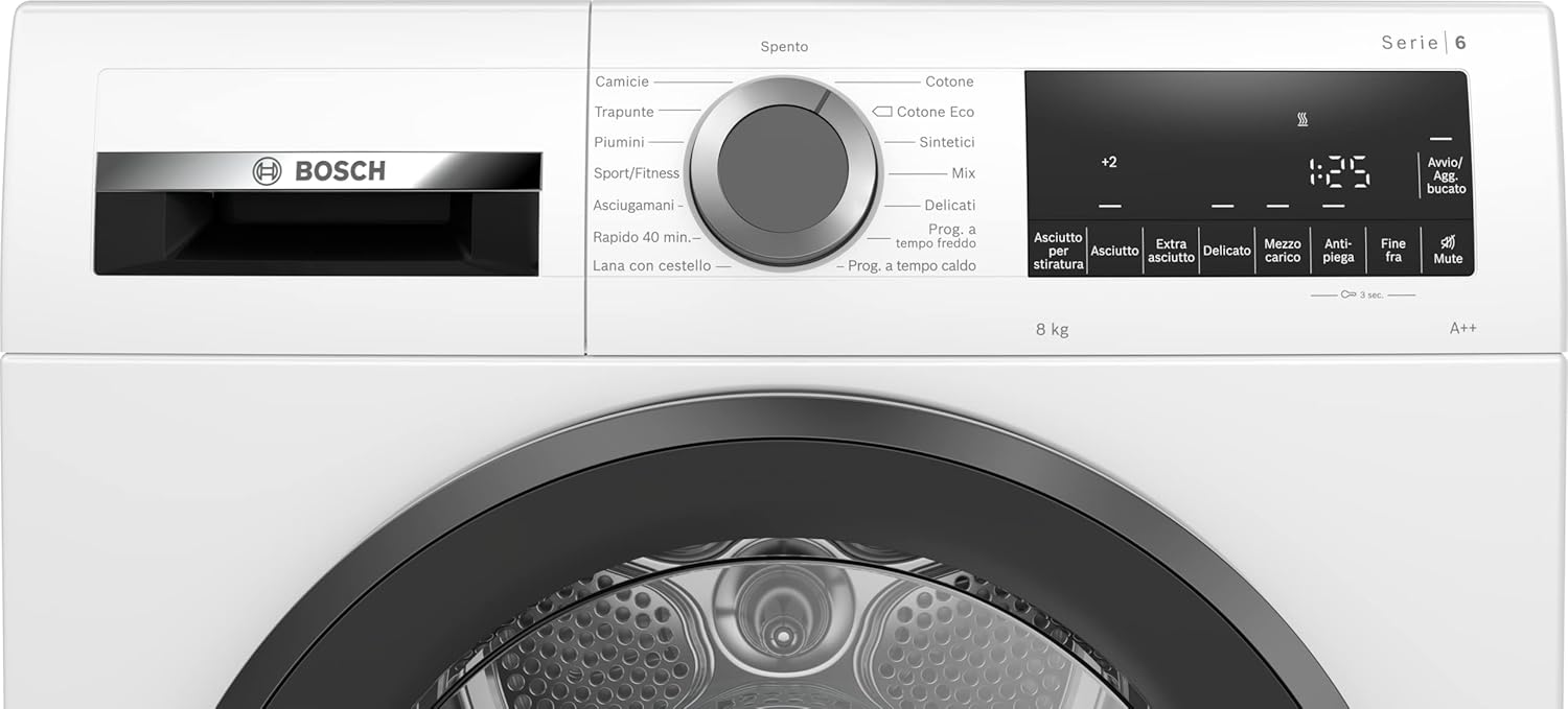 Bosch Elettrodomestici WQG24100IT Serie 6, Asciugatrice a pompa di calore, 9 kg [Classe di efficienza energetica A++]