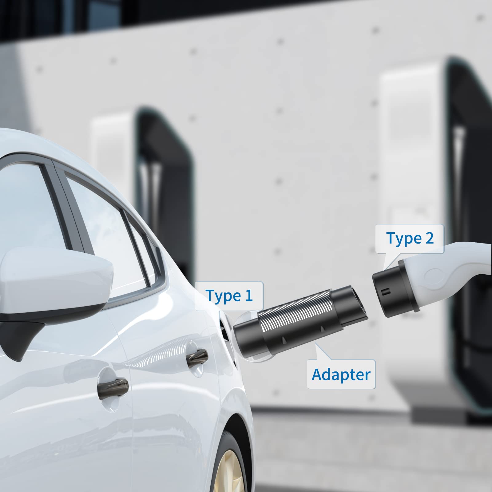 NTONPOWER Adaptador EV Tipo 2 a Tipo 1 Adaptador de estación de Carga para vehículo eléctrico Cable de Carga Coche eléctrico IEC 62196 a SAE J1772