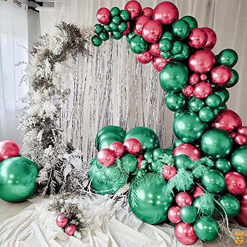 Image of Just Party 25Pcs Red & 25Pcs Green Metallic Chrome Balloons with Shiny Surface For Birthdays /Anniversary /Engagement /Baby Shower /bachelorette Party Decorations (Pack of 50)