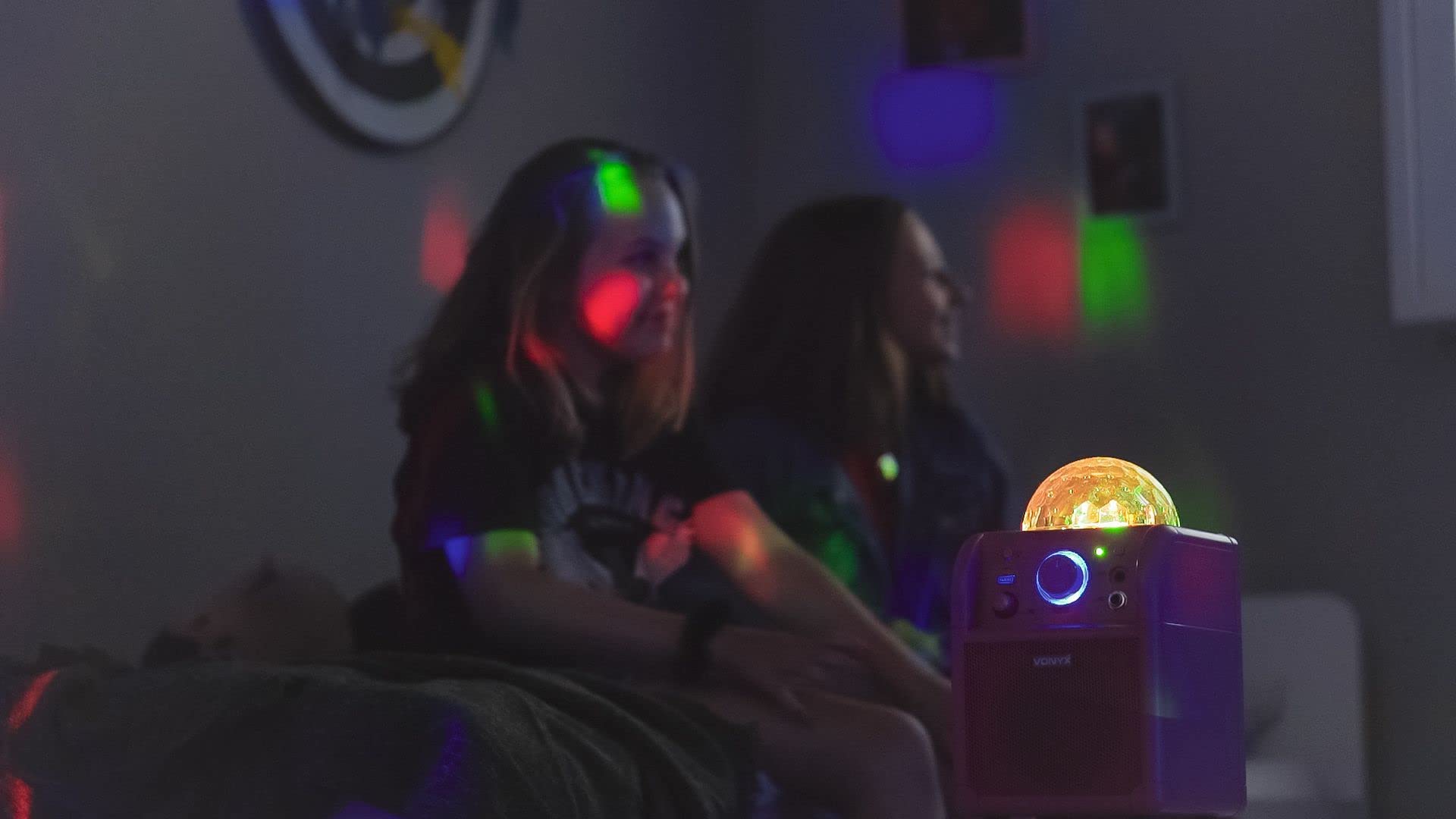 Vonyx SBS50P Altavoz portátil Set de Karaoke para Fiesta con micrófono y Efecto Eco, Bluetooth, Bola de Discoteca con Efectos de Luces LED, Entrada Auxiliar - Rosa