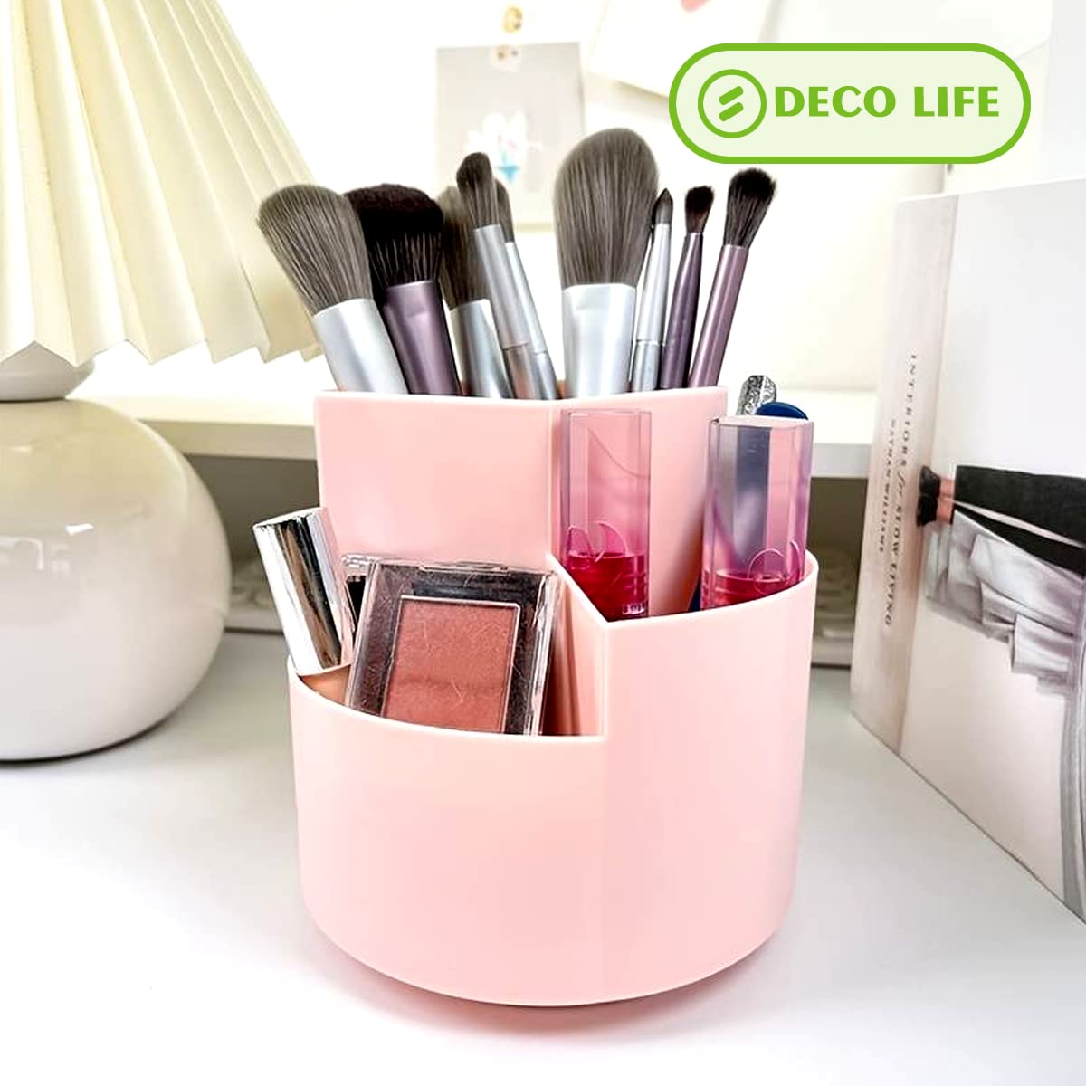 Deco Life® Rotating Pencil Holder Desk Tidy Cosmetic Storage Box Pen Pot Rotating Makeup Organiser Multipurpose Desktop Organiser Storage Pencil Pot Office Organiser (white) - Image 4