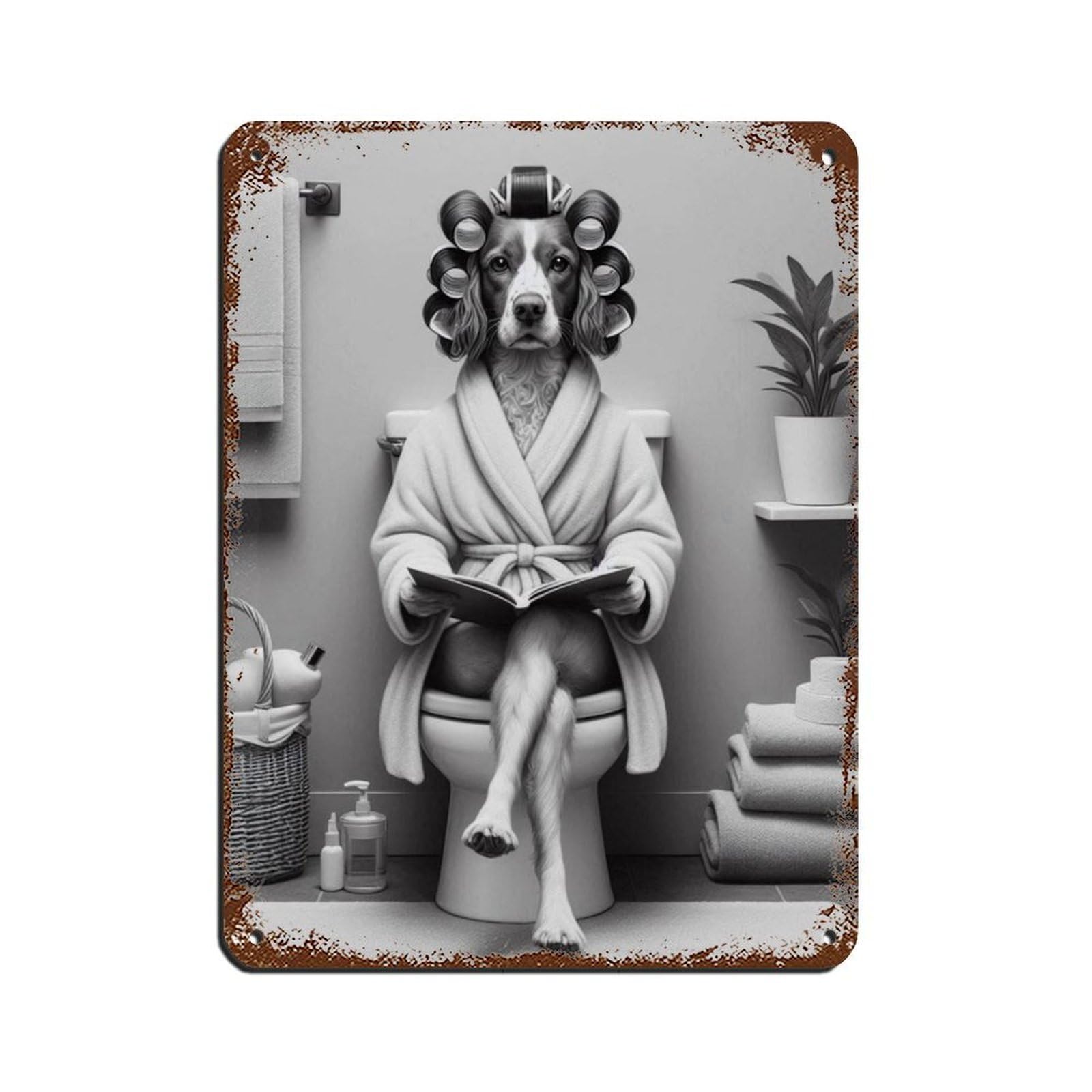 Brittany Spaniel Dog Bathroom Art (2) Retro Poster Metal Tin Sign Chic Art Retro Iron Painting Bar People Cave Cafe Family Garage Poster Wall Decoration 12x16inch(30x40cm)