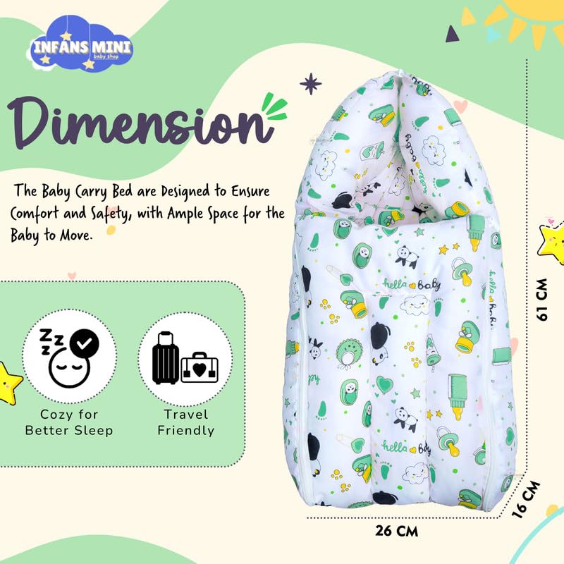 Image of Baby Bed, Sleeping Bag & Carry Nest Cotton|3 in 1 Convertible Portable Bassinet-Nest|Unisex New Born Sleeping Bed for 0-6 Months (Panda Green)
