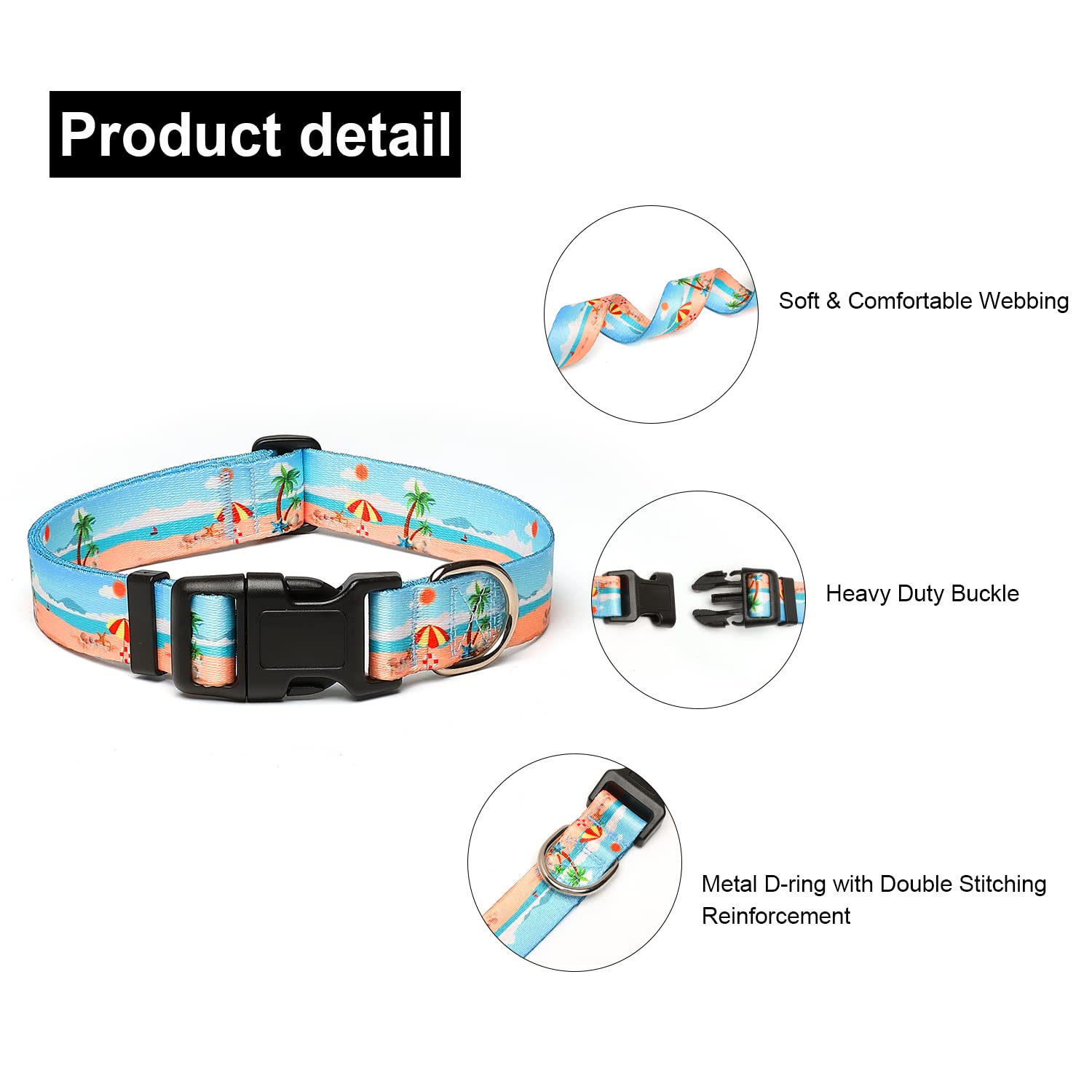 Adjustable Dog Collar with Patterns, Ultra Comfy Soft Nylon Breathable Pet Collar for Small Medium Large Dogs (L, Floral Orange) — view 125