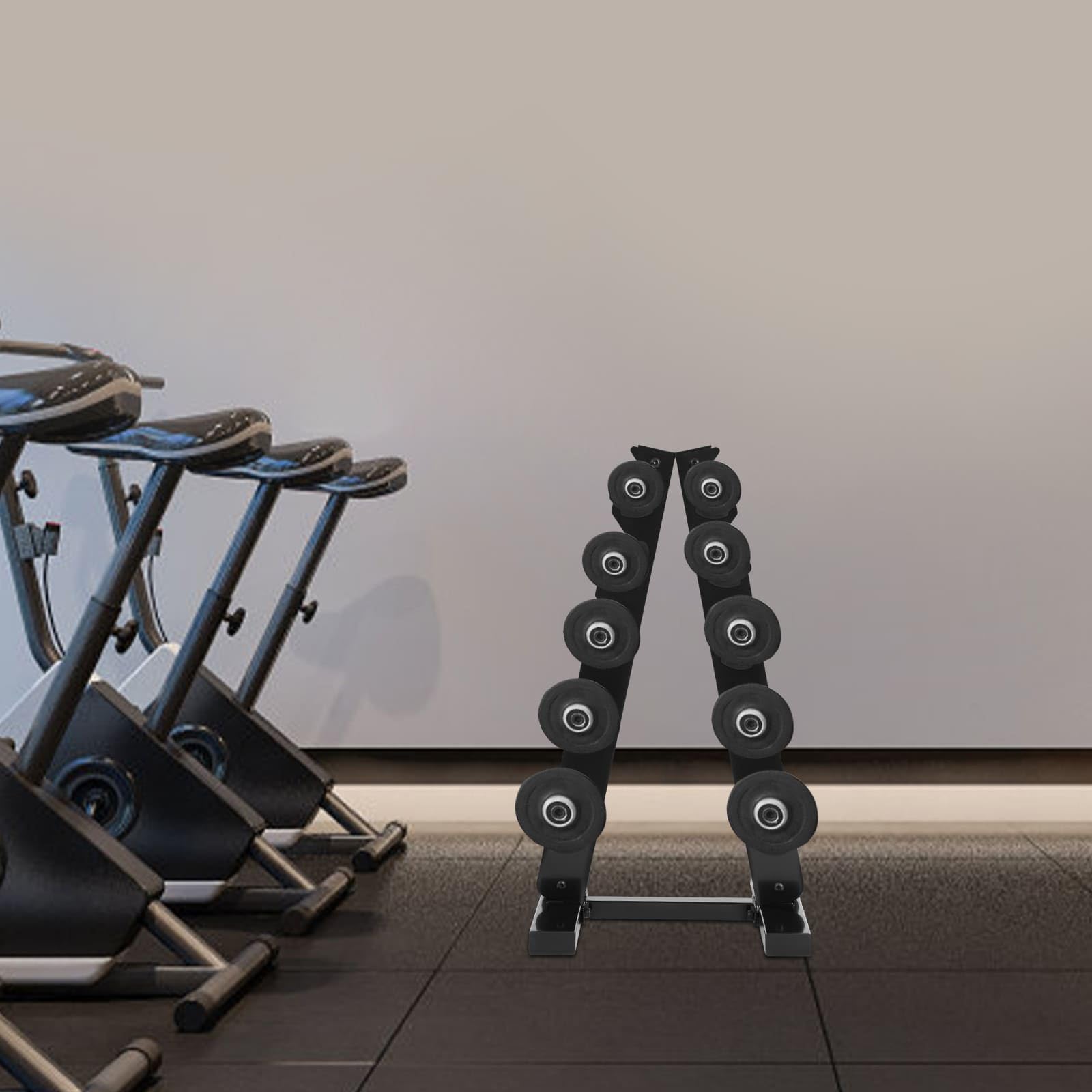 Supporto per manubri a 5 livelli a forma di A, capacità di carico max. 100 kg, Rack portaoggetti per palestra e casa