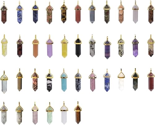 Miniatura 3 de Lote de cuentas colgantes de reiki de chakra de punta hexagonal de cristal curativo