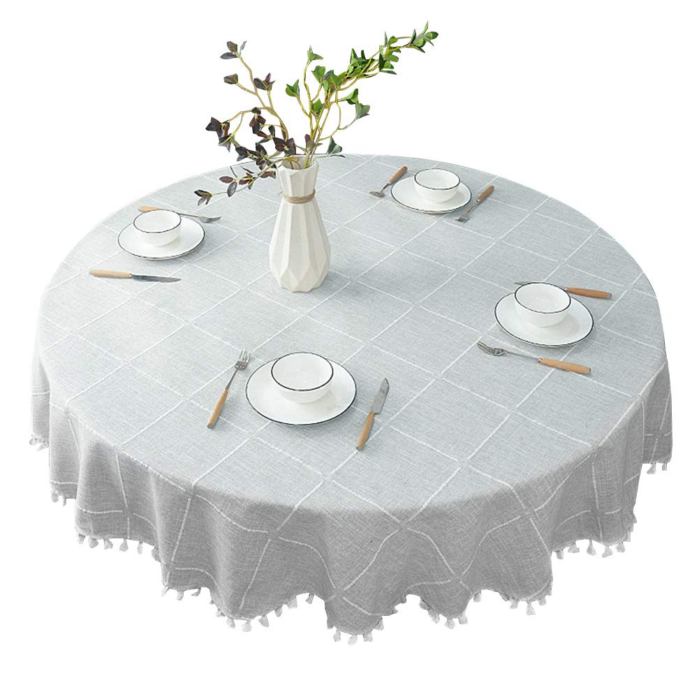 WOOPOWER Round Tablecloth 70 inch, Cotton Linen Table Cover for Kitchen Dinner Table, Decorative Table Desk Cover, Diamete...