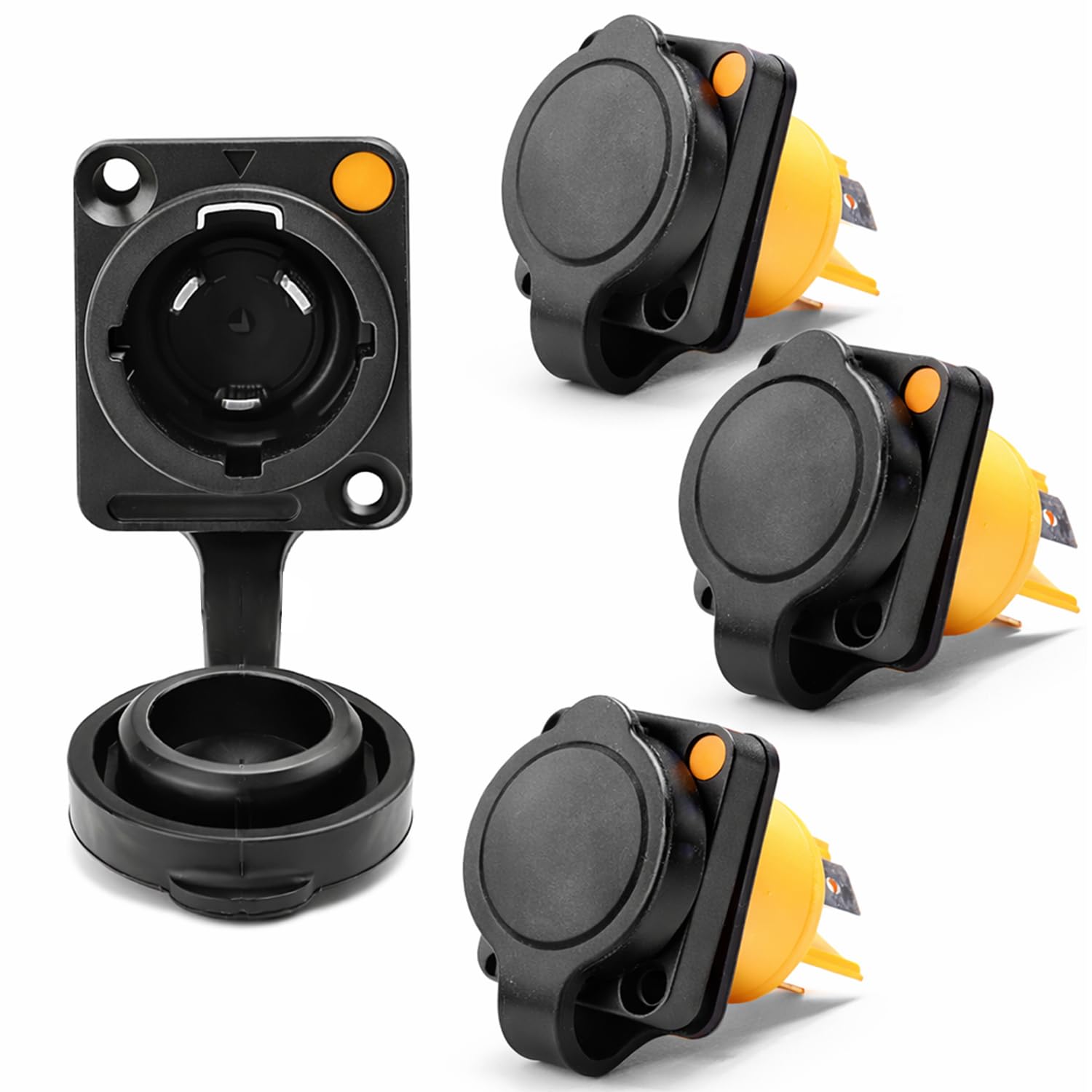 PowerCON Panel Mount Connector IP65, 3-Pin AC Locking Power Plug 20A 250V, Waterproof Socket for Stage Lighting, LED Displays and PA Systems, Male and Female, 4 Pieces (4pcs Male socket)