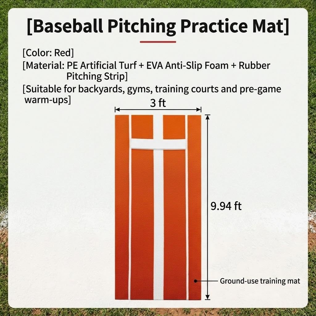Portable Upgraded Version Softball Pitching Mound,EVA Anti-Slip Foam Softball Pitching Mat, 9.94 × 3FT Softball Sliding Mat with Non-Slip Backing, for Outdoor and Indoor