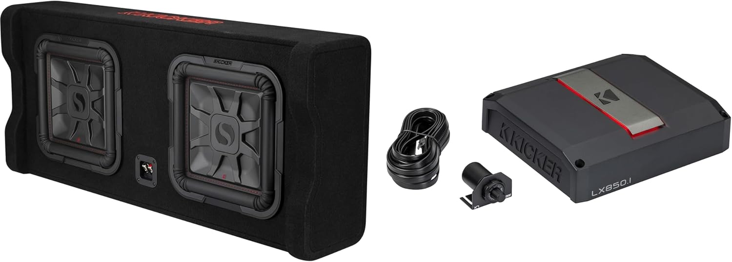 KICKER 49DL7TDF122 Dual Down Firing L7 Thin 12" Enclosure with LX8501 Mono Amplifier Bundle