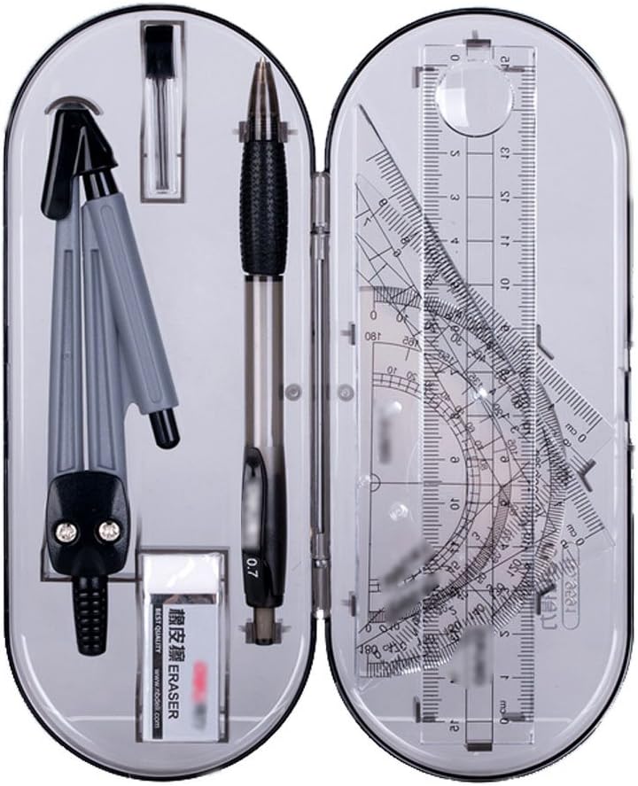 Goclothod 8 Pieces Math Geometry Kit - Box, Pencil, Rulers, Eraser, Protractor, Compass - Math Scribing and Marking Tool Set for Students