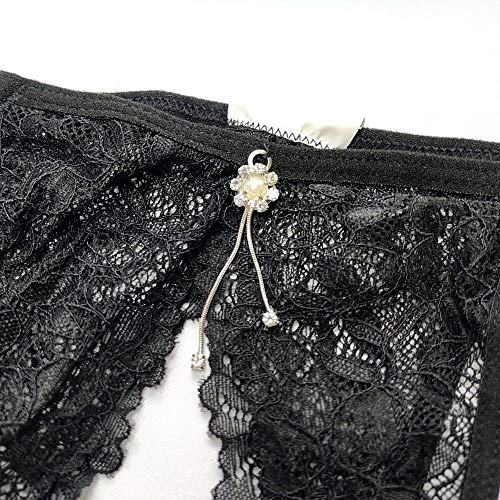 Calcinha Rendada com Abertura e Pingente Preta