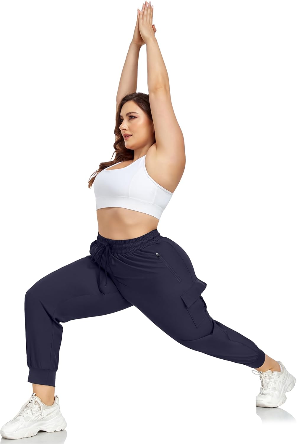 FOREYOND Plus Size Cargo Pants for Women Lightweight Quick Dry Hiking Pants Cropped Joggers Pants with Zipper Pockets - Image 3