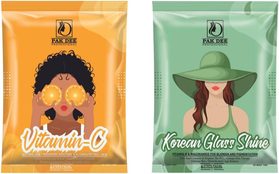 Pakdee Vitamin-C and Korean Glass Shine 6 Steps Facial Kit, Moisturizes and Illuminates Skin