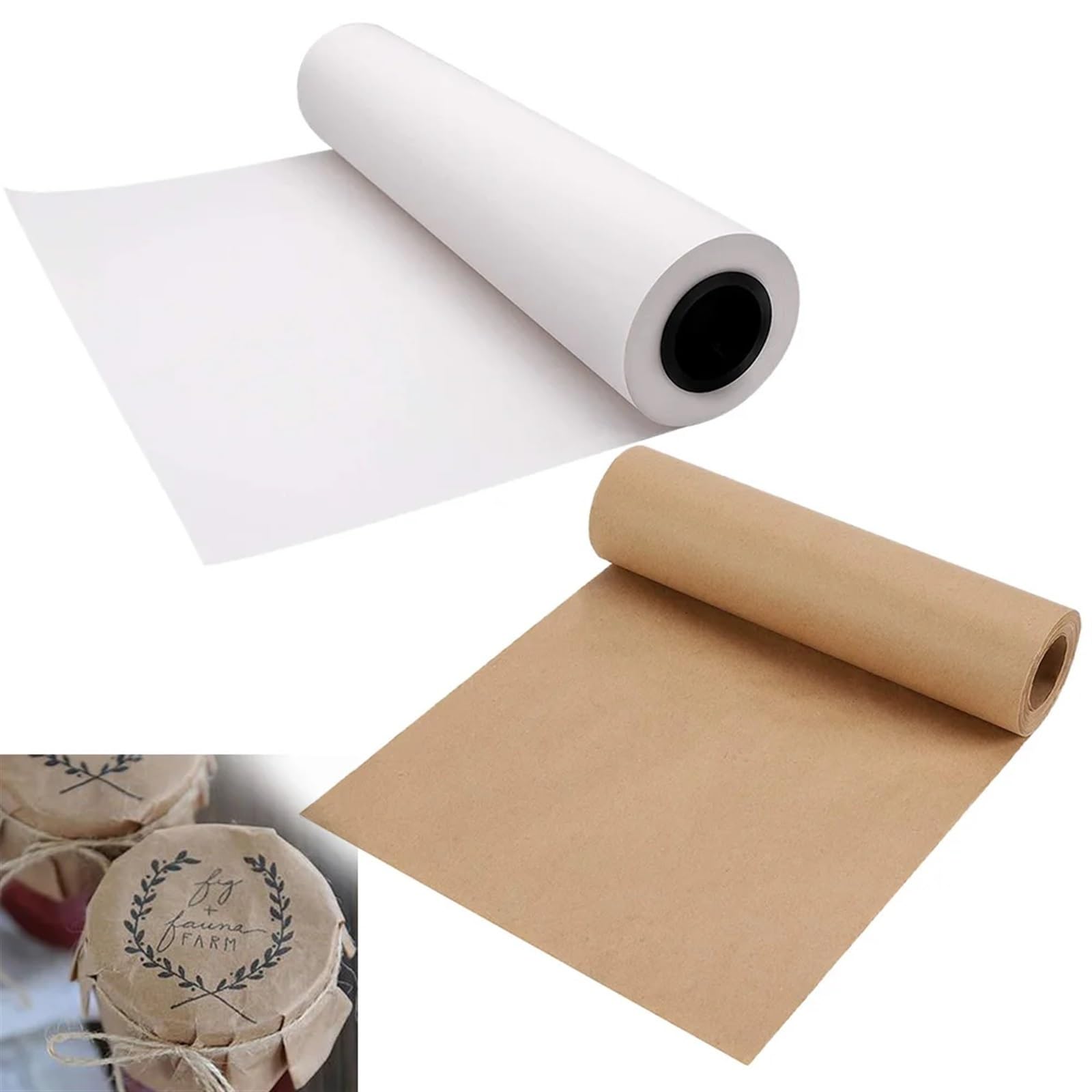 Papier Kraft Rouleau de Papier d'emballage Kraft Marron/Blanc, Papier Lisse for Emballage Cadeau(White)