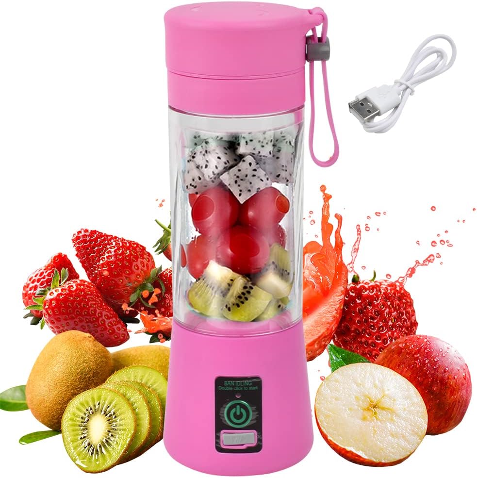 TIMESETL Portable Blender, Mini Pink Personal Juicer Cup for Smoothies and Shakes – Portable Fruit Mixer with 6 Blades, Travel Blender for Gym, Outdoor, Pink Fresh Juice Bottle