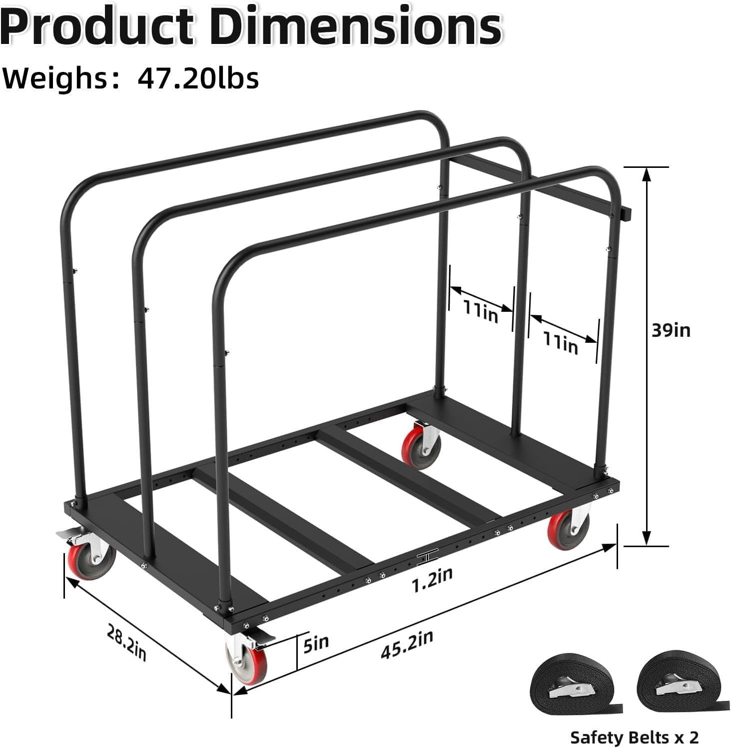 Folding Table Cart, Heavy Duty Drywall Cart 1800 LB & 10 Table Capacity, Table Dolly with 5" PU Swivel Wheels for Moving Box, Wood, Drywall, Panel, Party Events, Factory, Warehouse