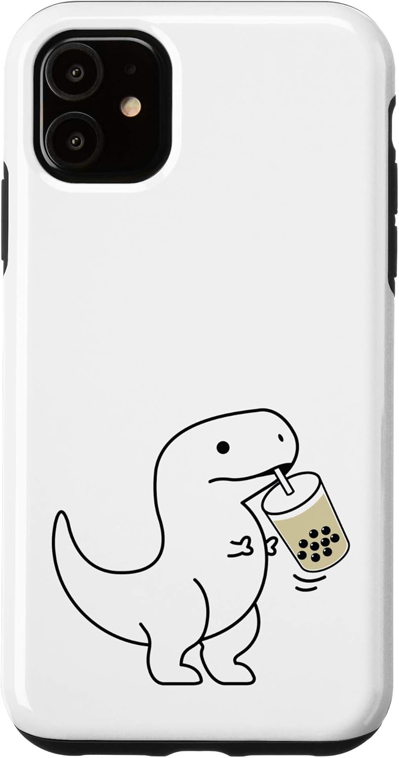iPhone X/XS Kawaii Cute Dino T-rex Drinking Boba Milk Tea Case