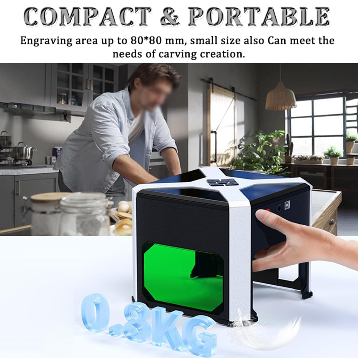 Grabador láser de 3 W, minimáquina de grabado portátil de escritorio para madera, plástico, cerámica y vidrio con filtro de humo y control por aplicación de computadora o teléfono móvil