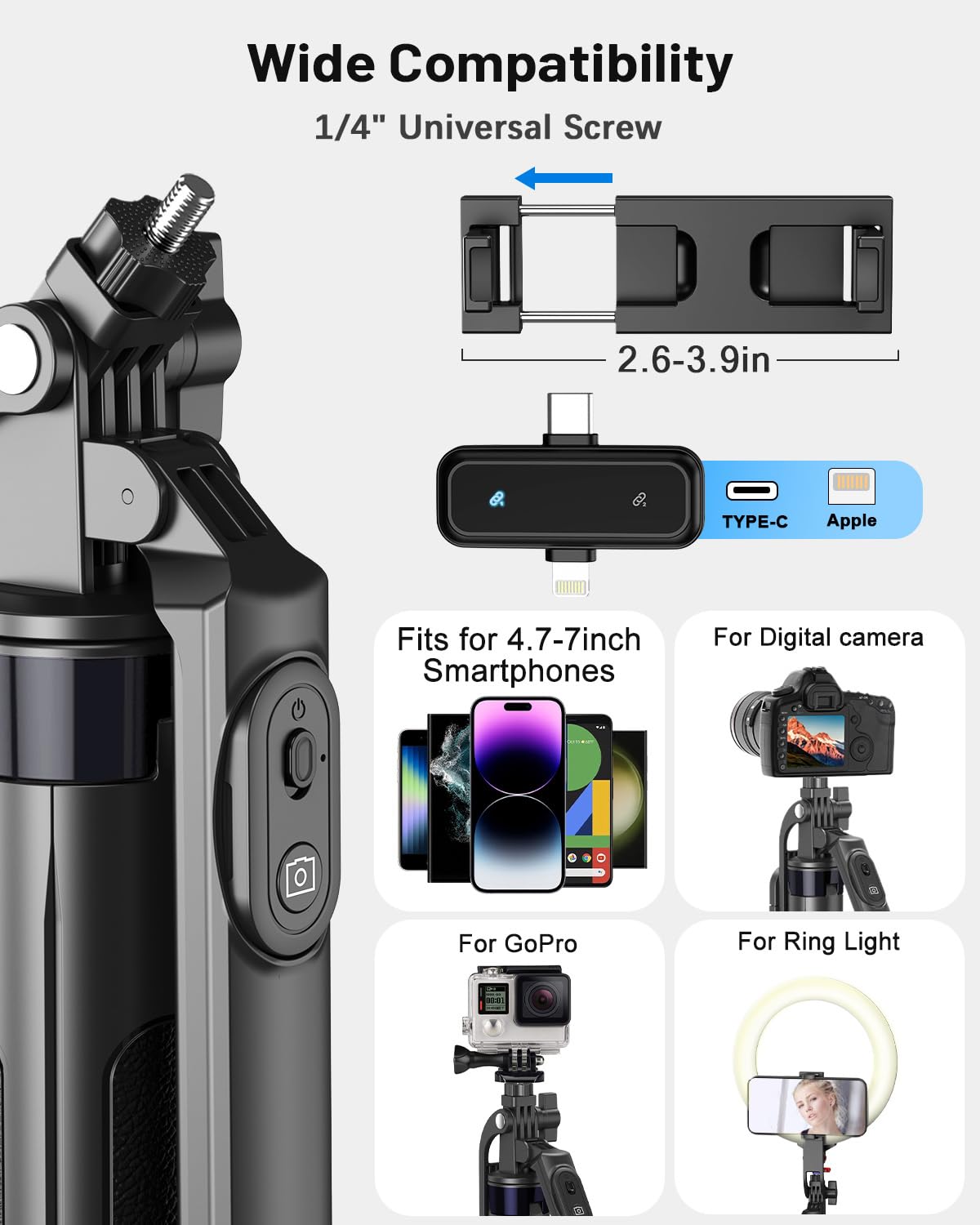 Kit vlogging per iPhone/Android, treppiede per selfie stick da 71 pollici per iPhone con luce di riempimento, microfono wireless e telecomando, rotazione a 360° treppiede per telefono per TikTok