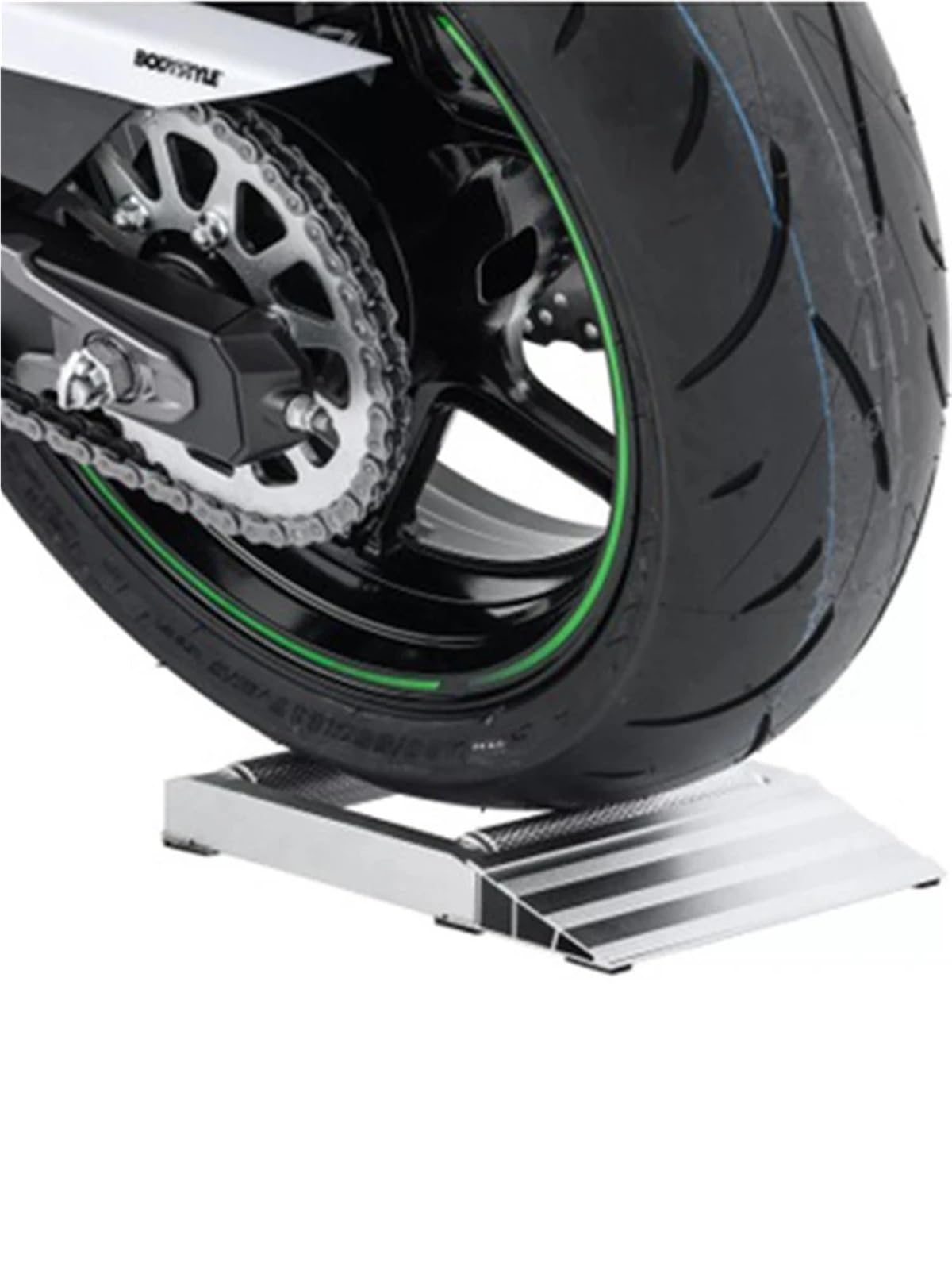 Soporte de motocicleta Soporte para neumáticos de motocicleta, de aluminio, portátil, para limpiar cadenas, lubricar y con rodillos duraderos, con rampa elevadora.(Red)